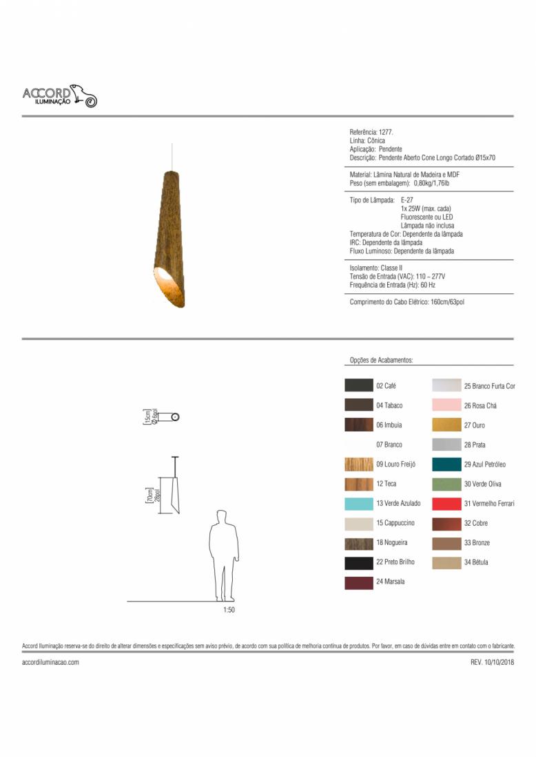 Pendente Accord Cone Liso Longo Cortado 1L E27 Ø150x700mm 1277