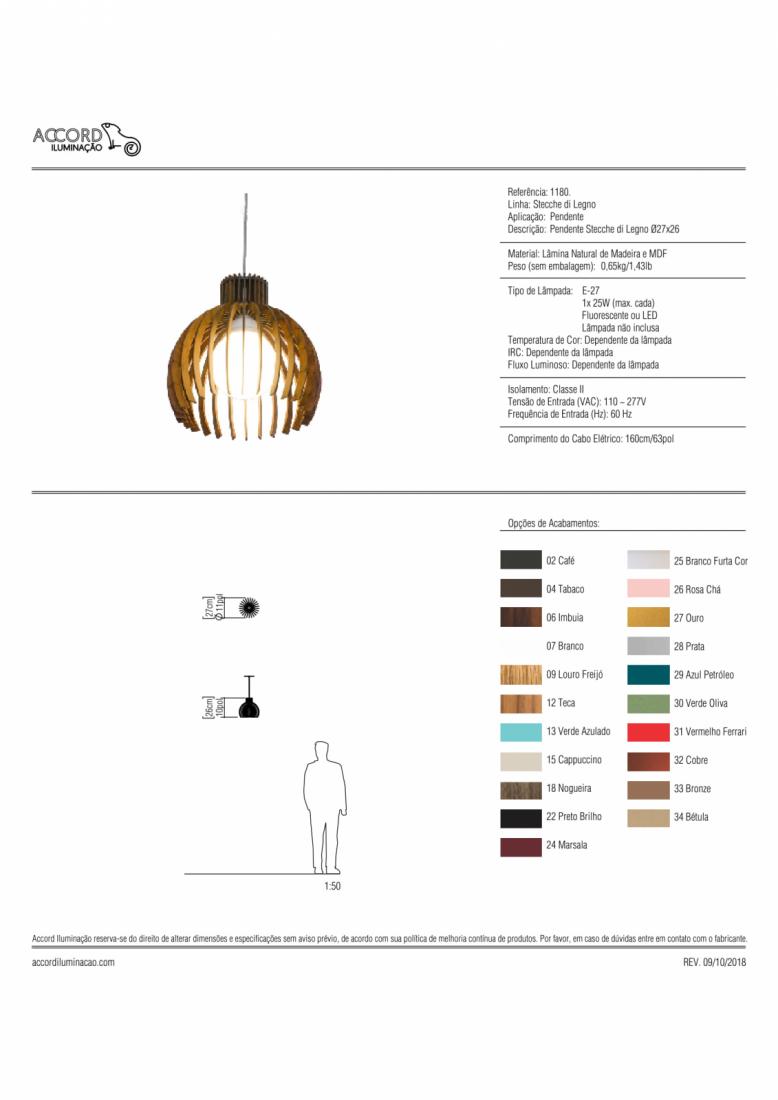 Pendente Accord Stecche Di Legno 1L E27 Ø270x260mm 1180