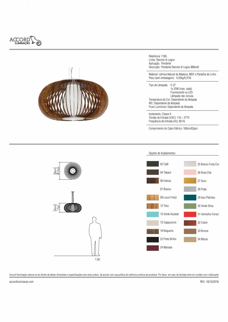 Pendente Accord Stecche Di Legno 1L E27 Ø780x420mm 1185