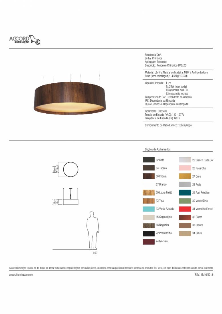 Pendente Accord Cilíndrico em Madeira 6L E27 Ø700x250mm 207