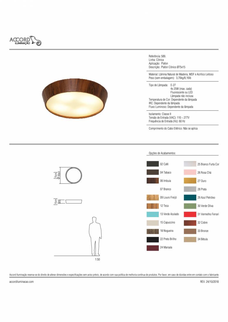 Plafon Accord Cônico Liso 4L E27 Ø750x180mm 589