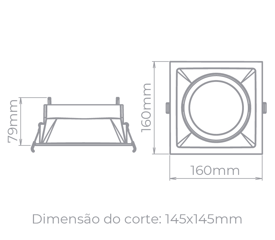 Spot Embutido Direcionável Stella Square Preto AR111 160x160mm STH8935PTO