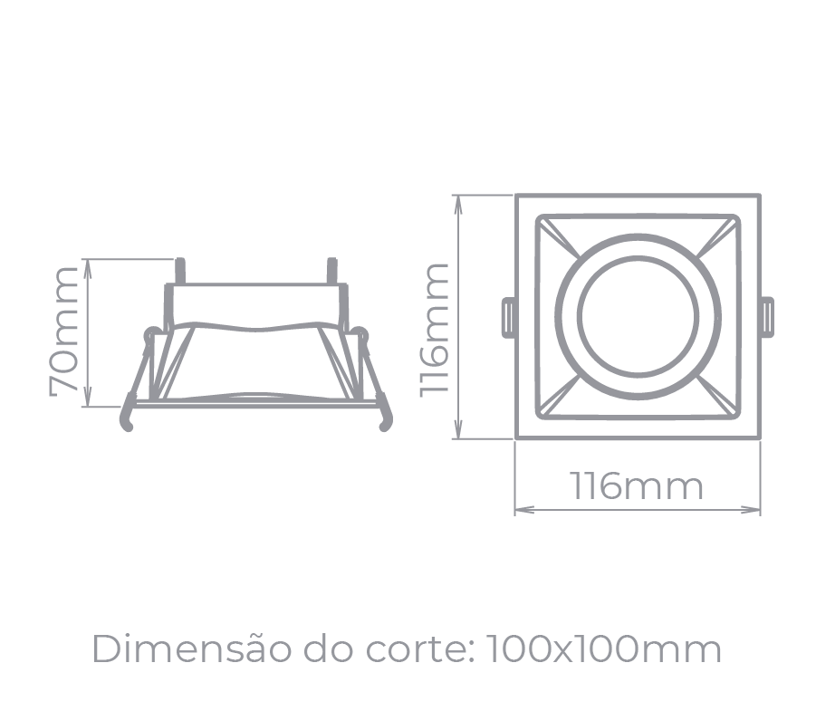 Spot Embutido Direcionável Stella Square Preto AR70 116x116mm STH8930PTO