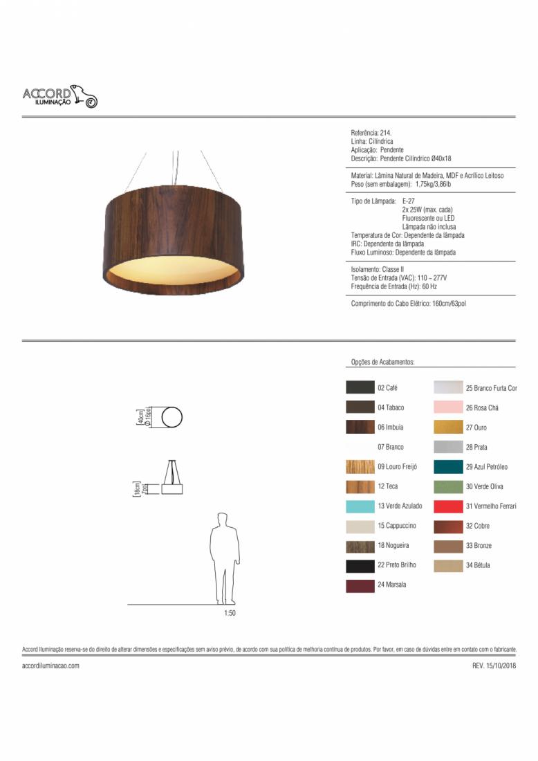 Pendente Accord Cilíndrico em Madeira 2L E27 Ø400x180mm 214