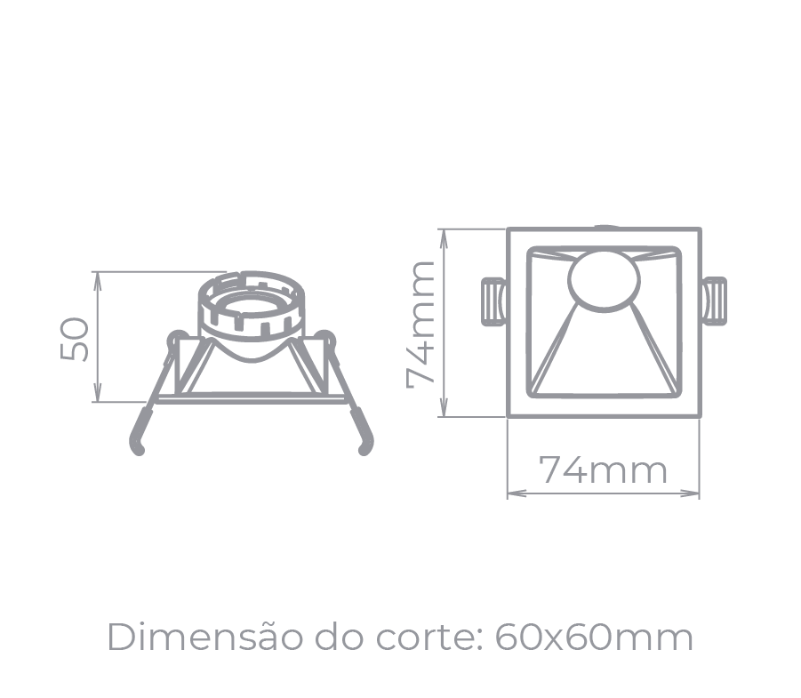 Spot Embutido Angular Stella Square Angle Preto 25° Mini Dicróica 74x74mm STH8960PTO