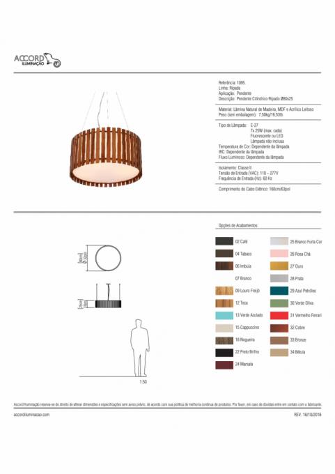 Pendente Accord Cilíndrico Ripado 7L E27 Ø800x220mm 1095