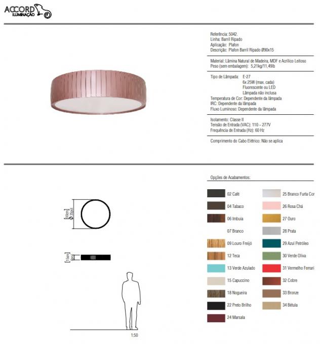 Plafon Accord Barril Ripado 6L E27 Ø900x150mm 5042