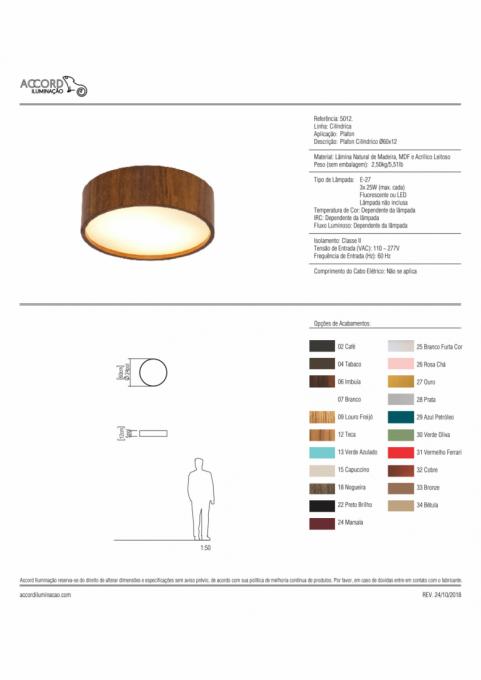 Plafon Accord Cilíndrico 3L E27 Ø600X150mm 5012