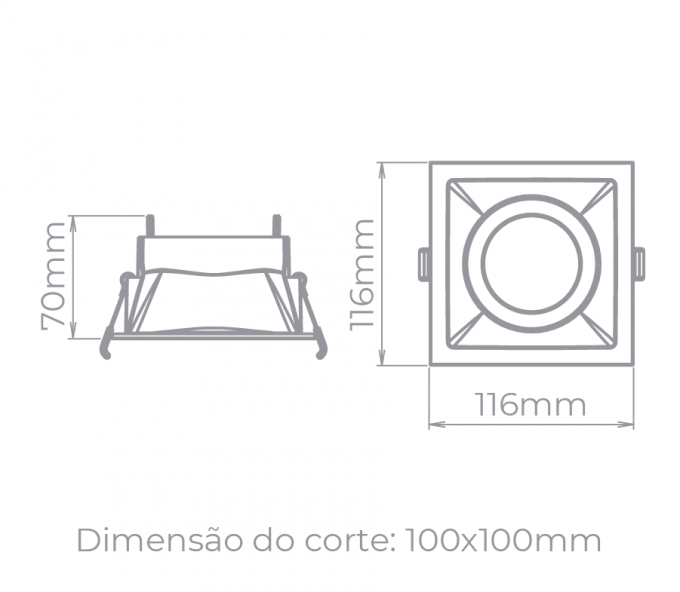 Spot Embutido Direcionável Stella Square Branco/Preto AR70 116x116mm STH8930BR/PTO