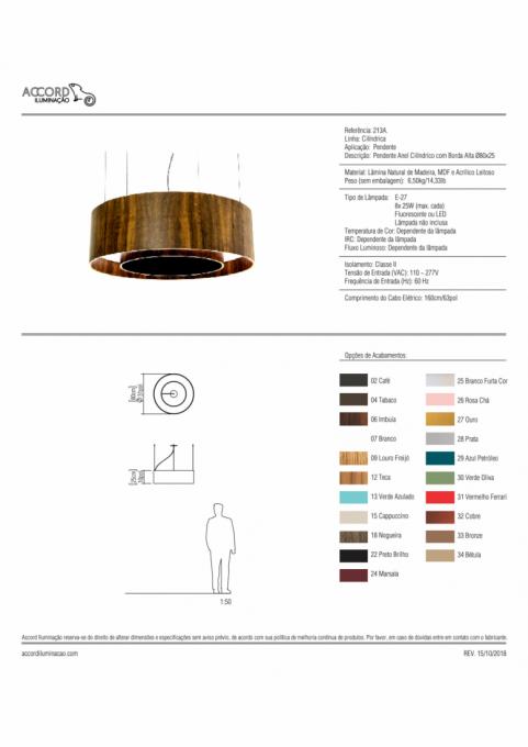 Pendente Accord Anel Cilíndrico Aberto 54 Watts 2700K Bivolt Ø800x250mm 213LED