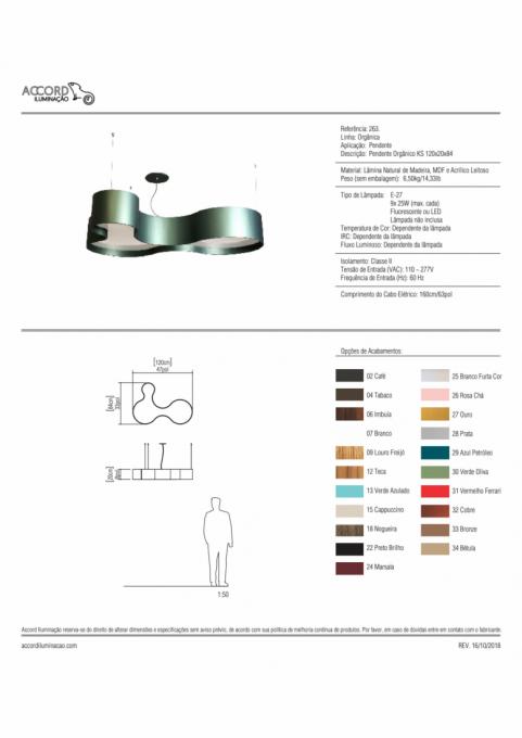 Pendente Accord Orgânico Semi Cilíndrico KS 9L E27 1200x200x840mm 263