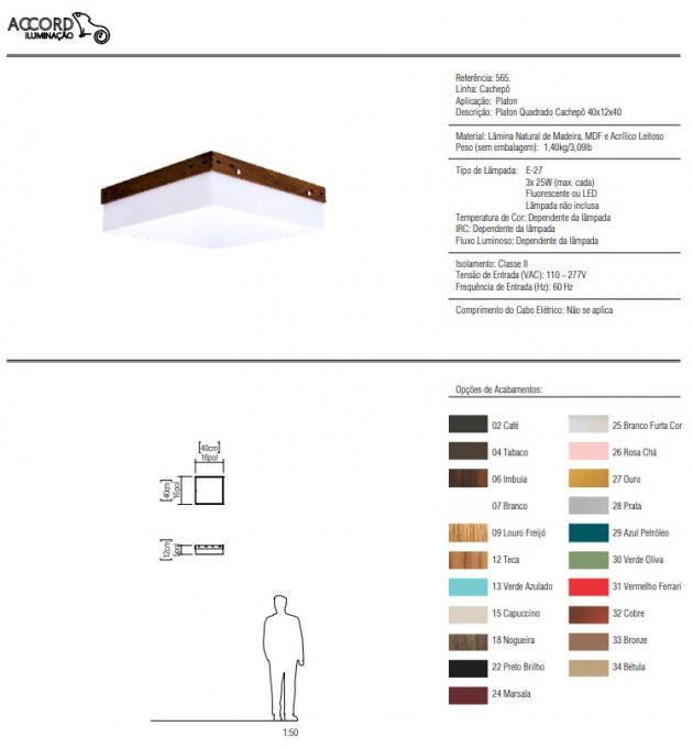 Plafon Accord Cachepot Madeira e Acrílico 3L E27 400x400x120mm 565