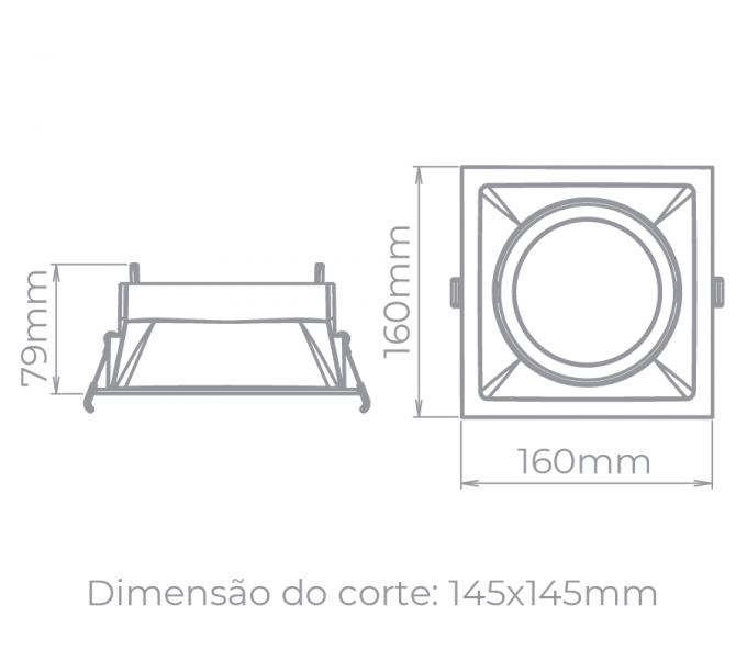 Spot Embutido Direcionável Stella Square Preto AR111 160x160mm STH8935PTO