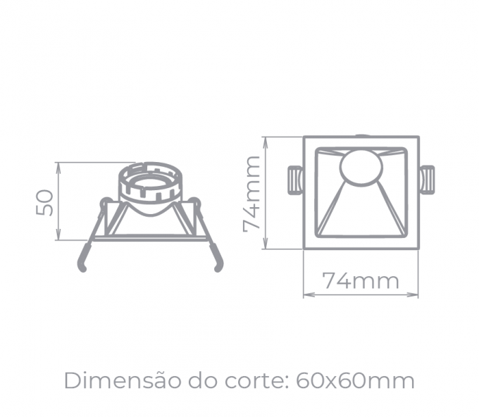 Spot Embutido Angular Stella Square Angle Preto 25° Mini Dicróica 74x74mm STH8960PTO