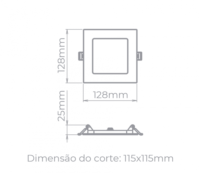 Painel Embutir Stella 6 Watts 3000K 120° 128x128mm STH9951Q/30