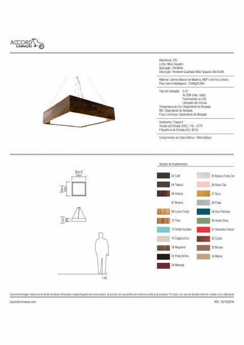 Pendente Accord Quadrado Meio Squadro 4L E27 600x600x120mm 276