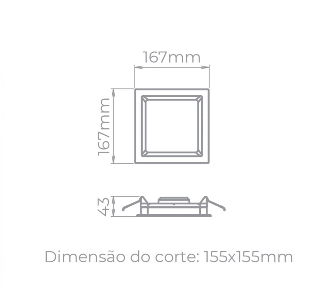 Painel Embutir Stella Deep Preto Recuado 12 Watts 4000K 167x167mm STH8902PTO/40