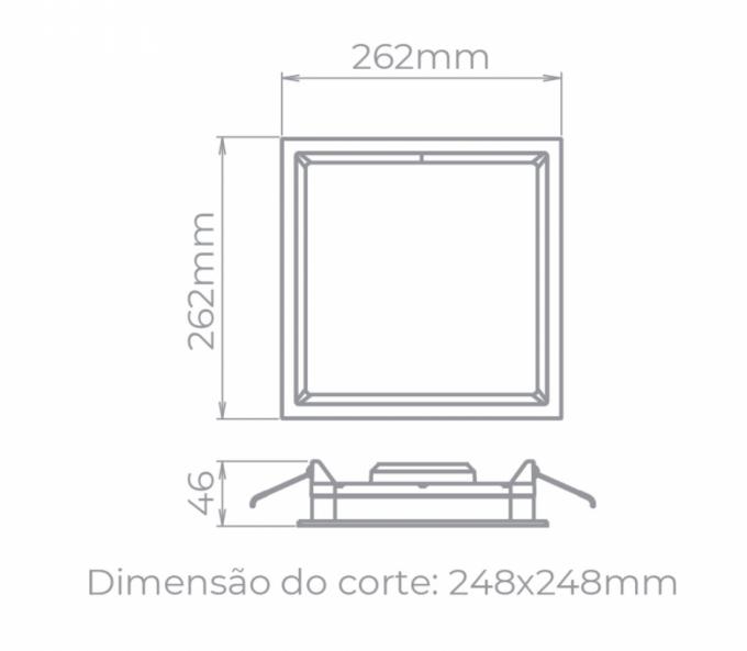 Painel Embutir Stella Deep Preto Recuado 22 Watts 3000K 262x262mm STH8904PTO/30