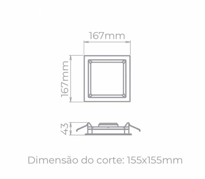 Painel Embutir Stella Deep Preto Recuado 12 Watts 3000K 167x167mm STH8902PTO/30