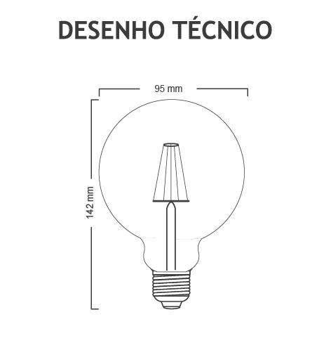 Lâmpada LED Mundial G95 Filamento Vintage E27 2 watts 2400K 280° Bivolt ML-0125