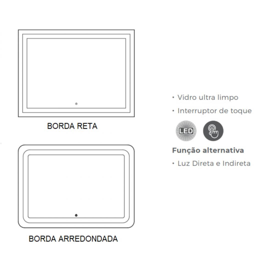 Espelho DNA Lustres Retangular Narcissus 104 watts 4000K com Desembaçador 1000x800mm