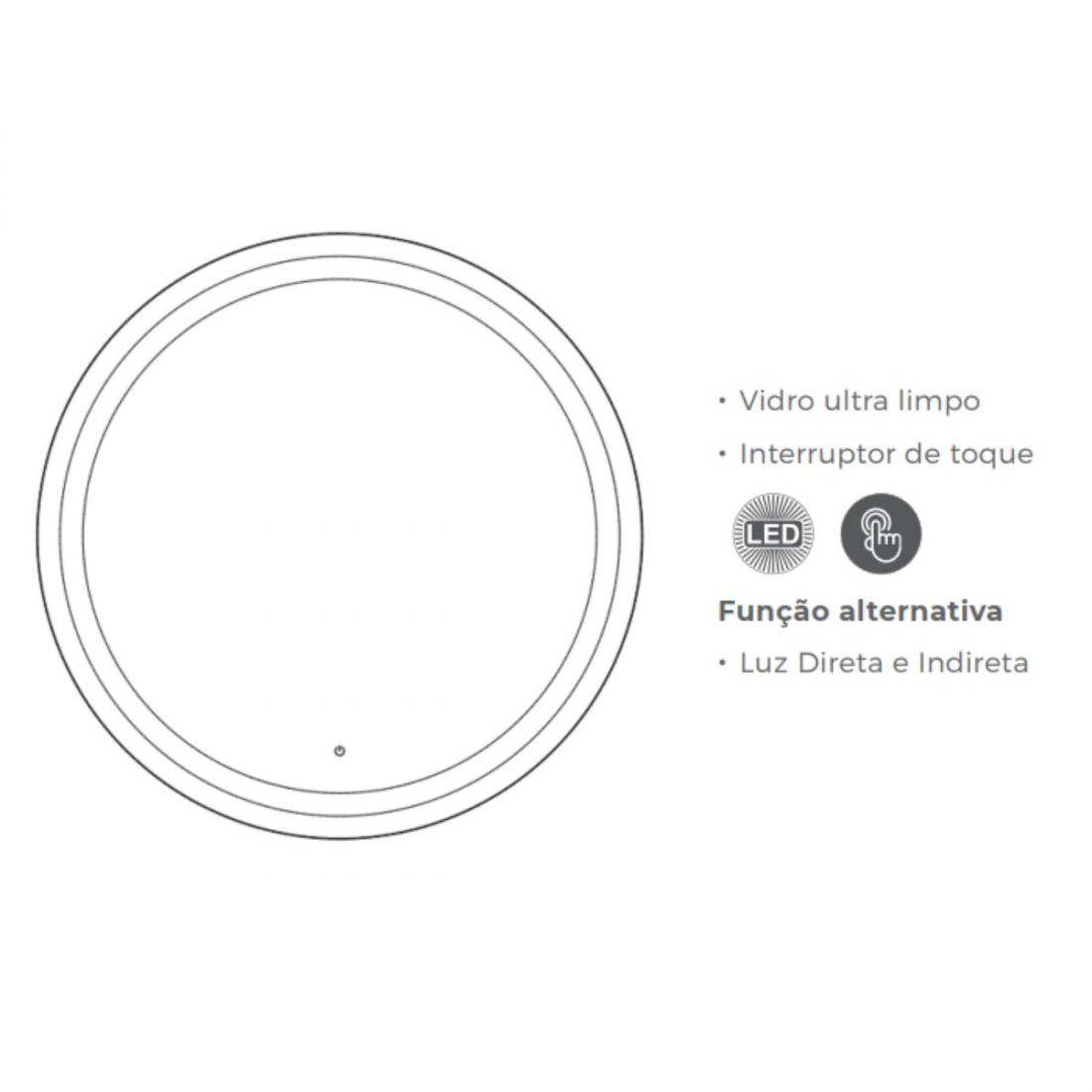 Espelho DNA Lustres Touch Camellia 72 watts 4000K com Desembaçador Ø800mm