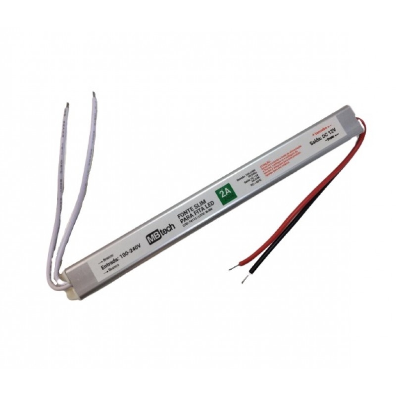 Fonte 12V Slim Nordecor 2A 24 watts IP20 195x25x20mm (Ultra Fina) 7014
