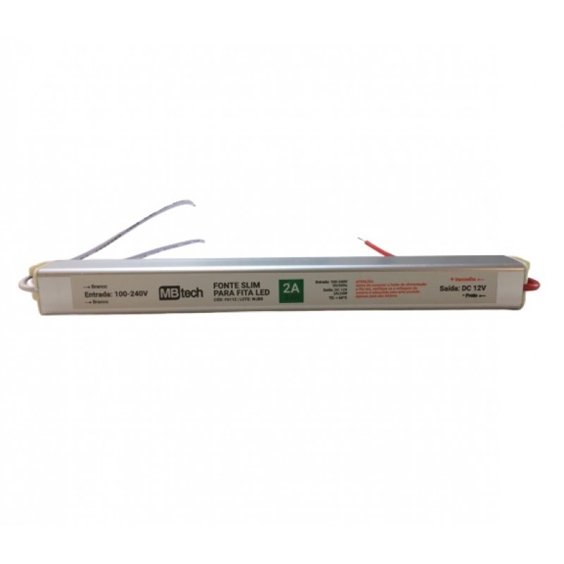 Fonte 12V Slim Nordecor 2A 24 watts IP20 195x25x20mm (Ultra Fina) 7014