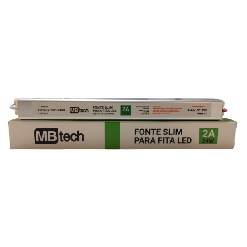 Fonte 12V Slim Nordecor 2A 24 watts IP20 195x25x20mm (Ultra Fina) 7014