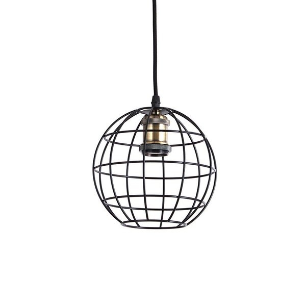 Pendente Aramado Nordecor Globo Preto com Bocal Bronze Ø200mm