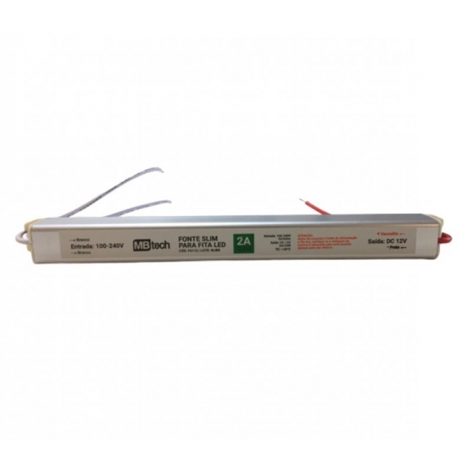 Fonte 12V Slim Nordecor 2A 24 watts IP20 195x25x20mm (Ultra Fina) 7014