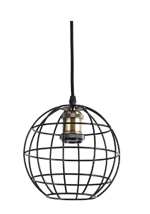 Pendente Aramado Nordecor Globo Preto com Bocal Bronze Ø200mm