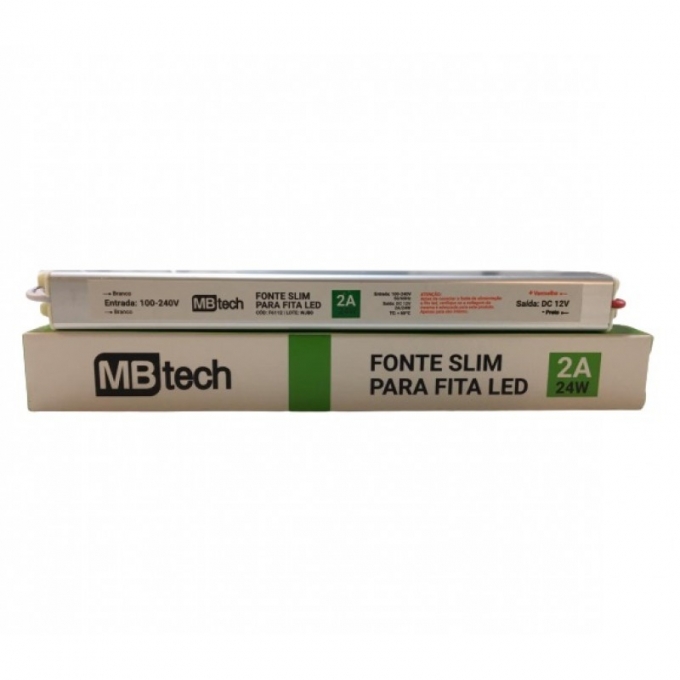 Fonte 12V Slim Nordecor 2A 24 watts IP20 195x25x20mm (Ultra Fina) 7014