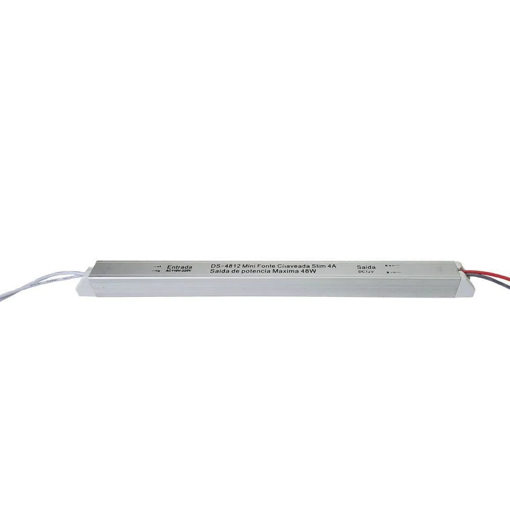 Fonte 12V Slim Nordecor 4A 48 watts IP20  315x25x20mm (Ultra Fina) 7016
