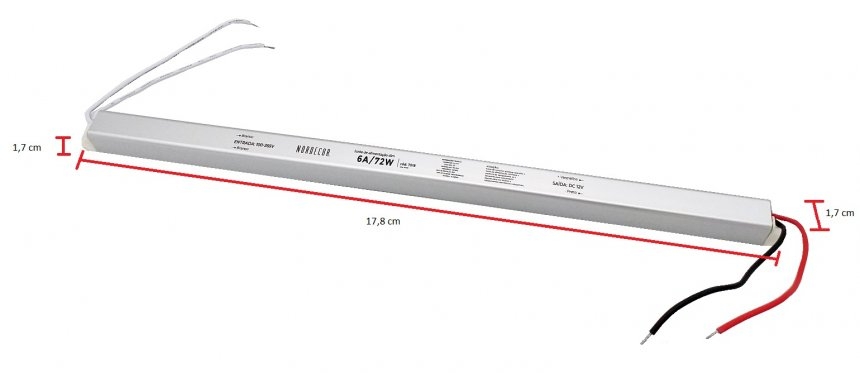 Fonte 12V Slim Nordecor 6A 72 watts IP20 380x25x20mm (Ultra Fina) 7018
