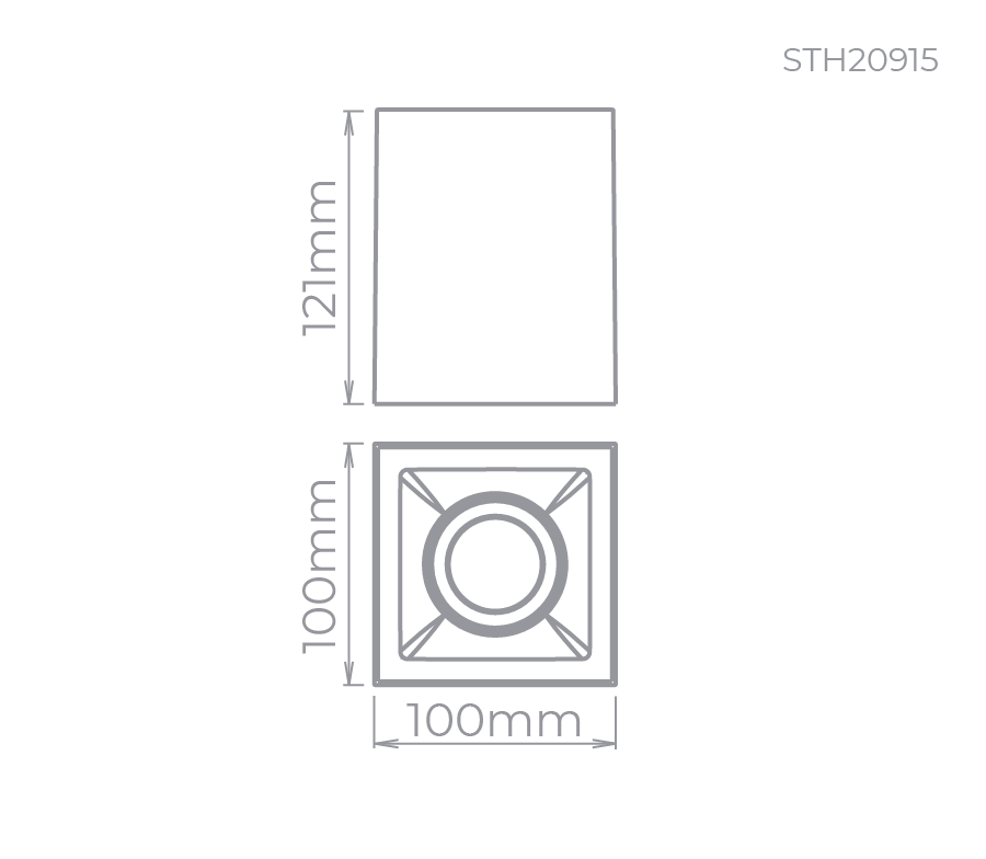 Plafon Sobrepor Stella Square Out MR16 Preto Direcionável 100x100x120mm STH20915PTO