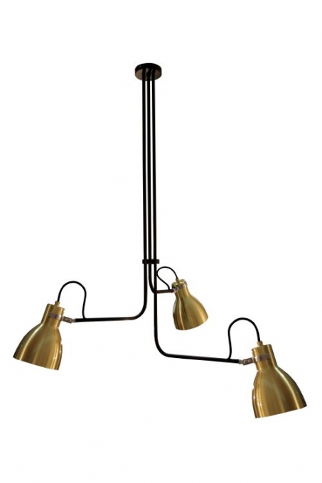 Luminária de Teto Nova Home Articulável Clip Aço Preto Cúpula Dourada 3L E27 Ø700x980mm 3064