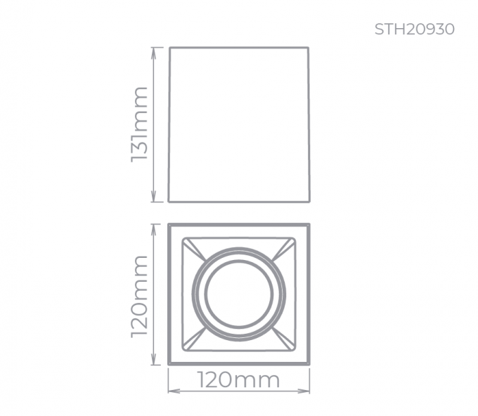 Plafon Sobrepor Stella Square Out AR70 Preto Direcionável 120x120x131mm STH20930PTO