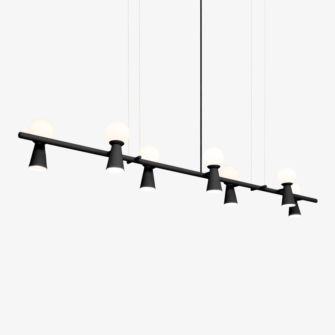 Pendente Golden Art Pivô 7L G9 e 7L Dicróica 1700mm Globo Ø100mm T9900-7PI