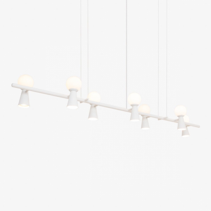 Pendente Golden Art Pivô 7L G9 e 7L Dicróica 1700mm Globo Ø100mm T9900-7PI