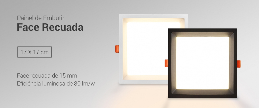 Painel Embutido Opus Recuado 3000K 18 watts 170x170mm Preto OPS 80211