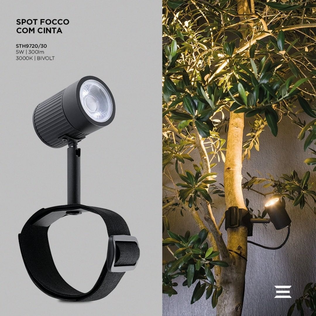 Espeto Jardim Stella Focco 5 Watts 3000K IP65 Com Cinta Preto STH9720/30 
