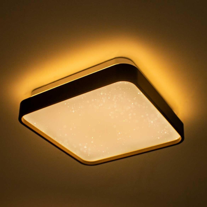 Plafon Opus LED Black 24 watts 3000K Bivolt Difusor Cintilante 400x400mm Preto OPS 80051