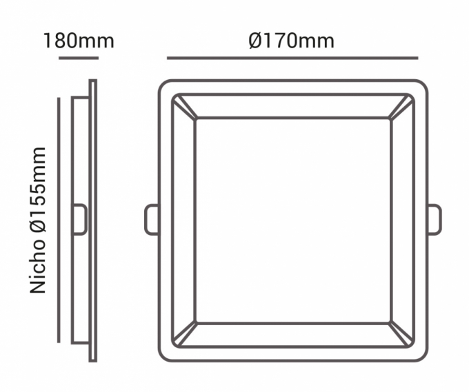 Painel Embutido Opus Recuado 3000K 18 watts 170x170mm Preto OPS 80211