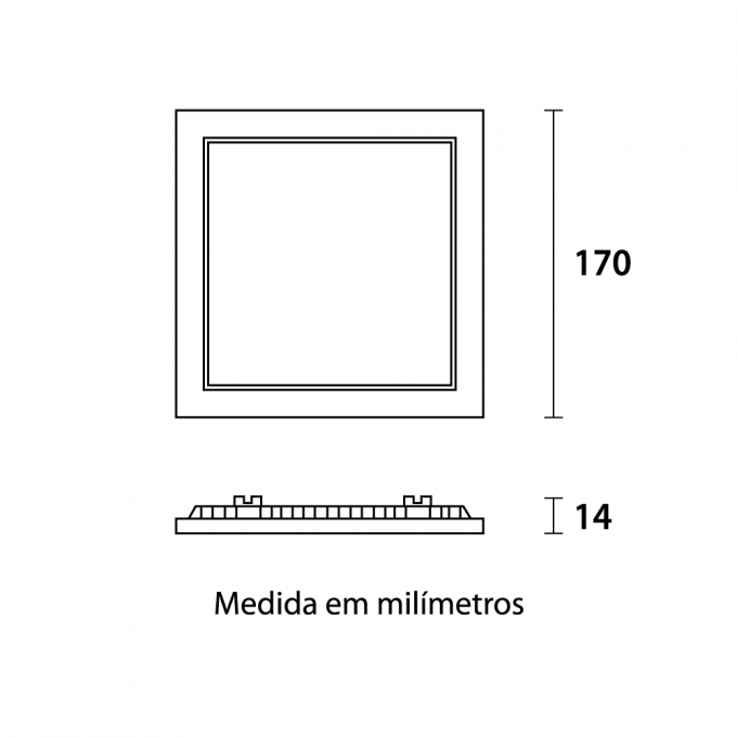 Painel Embutido Blumenau Quadrado Tech Borda Preta 12 watts 3000K 170x170x15mm 80423001