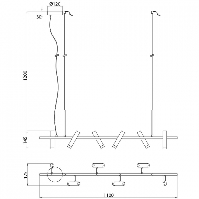 Pendente Casual Light Studioluce Zione Preto 18W 3000K 1160x225mm PD1491