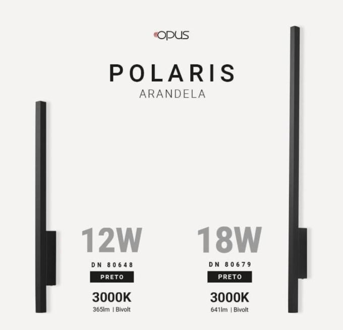 Arandela Opus LED Polaris 18 Watts 3000K 860mm Preto OPS 80679