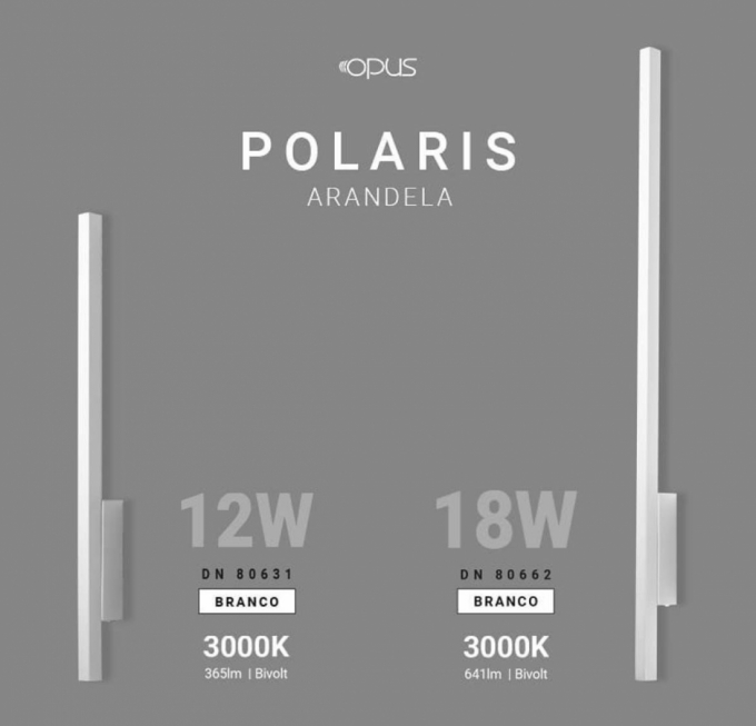 Arandela Opus LED Polaris 12 Watts 3000K 580mm Branco OPS 80631