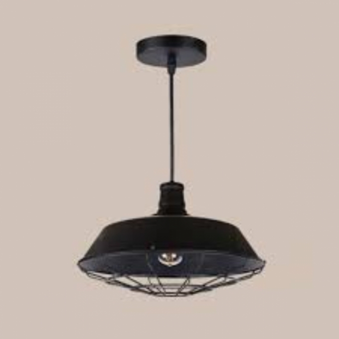 Pendente LUZ DE CASA Industrial Rita com Grade 1L E27 Ø270mm Preto