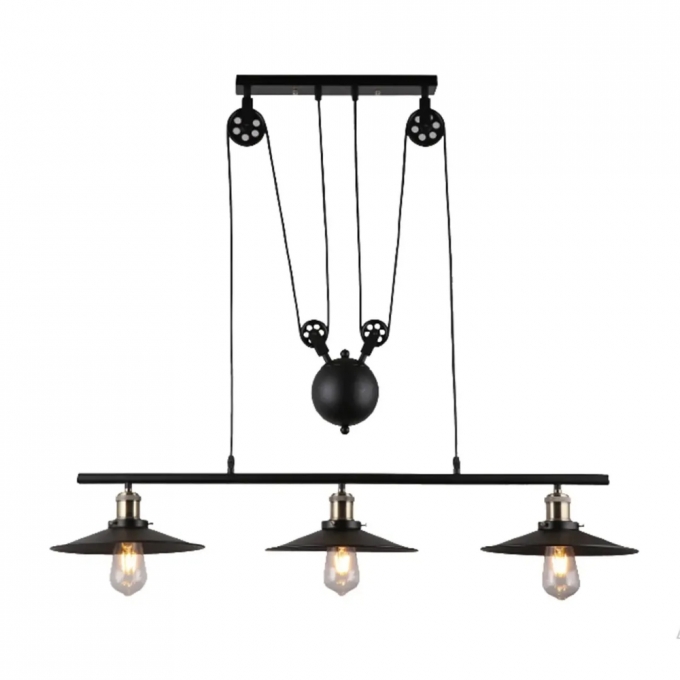 Pendente LUZ DE CASA Trio com Peso e Roldana 3L E27 1050mm Preto